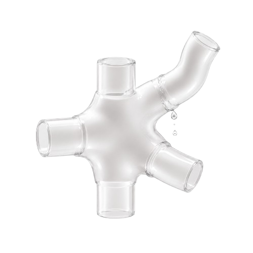 Glass pipe junction with a leak